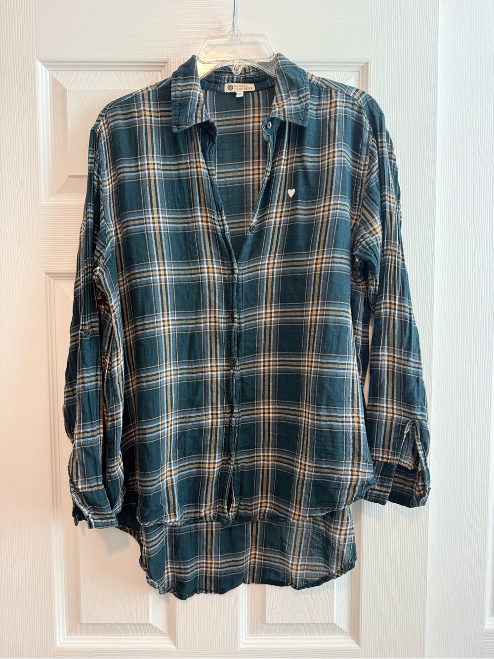 Sundry x Evereve Women's Teal Plaid Button-Front Shirt